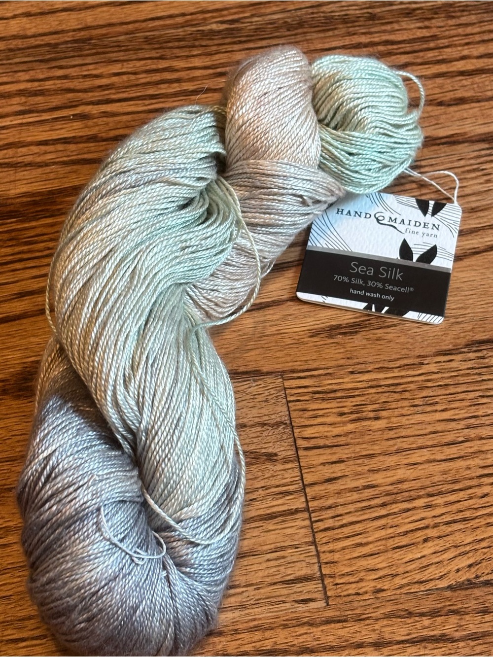 Hand Maiden Yarn Sea Silk 70% Silk 30% Seacell Sweet Tea Gray Green Fingering